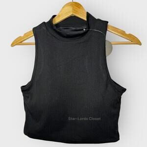 Klassy Network Ribbed Mock Neck Brami Crop Top Womens Large Black Minimalist
